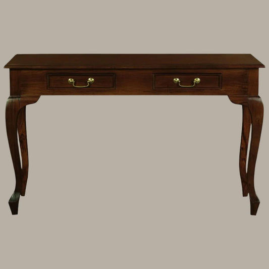 Stewart Queen Ann Style Solid Mahogany Console Table / Hall Table 2 Drawers 120cm in Mahogany - Chocolate Wood