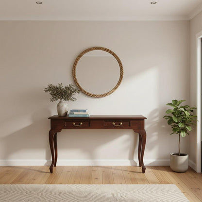 Stewart Queen Ann Style Solid Mahogany Console Table / Hall Table 2 Drawers 120cm in Mahogany - Chocolate Wood