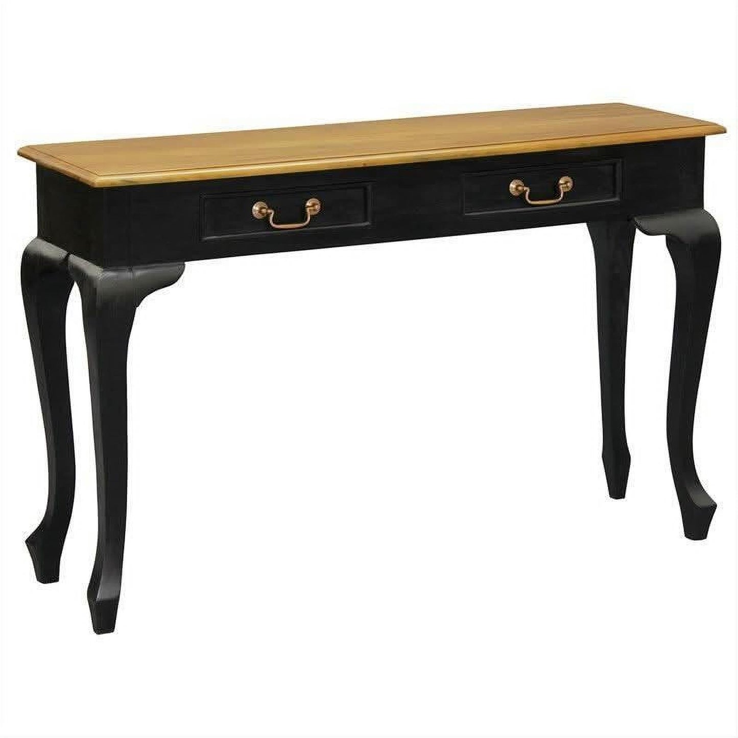 Stewart Queen Ann Style Solid Mahogany Console Table / Hall Table 2 Drawers 120cm in Black / Caramel - Chocolate Wood