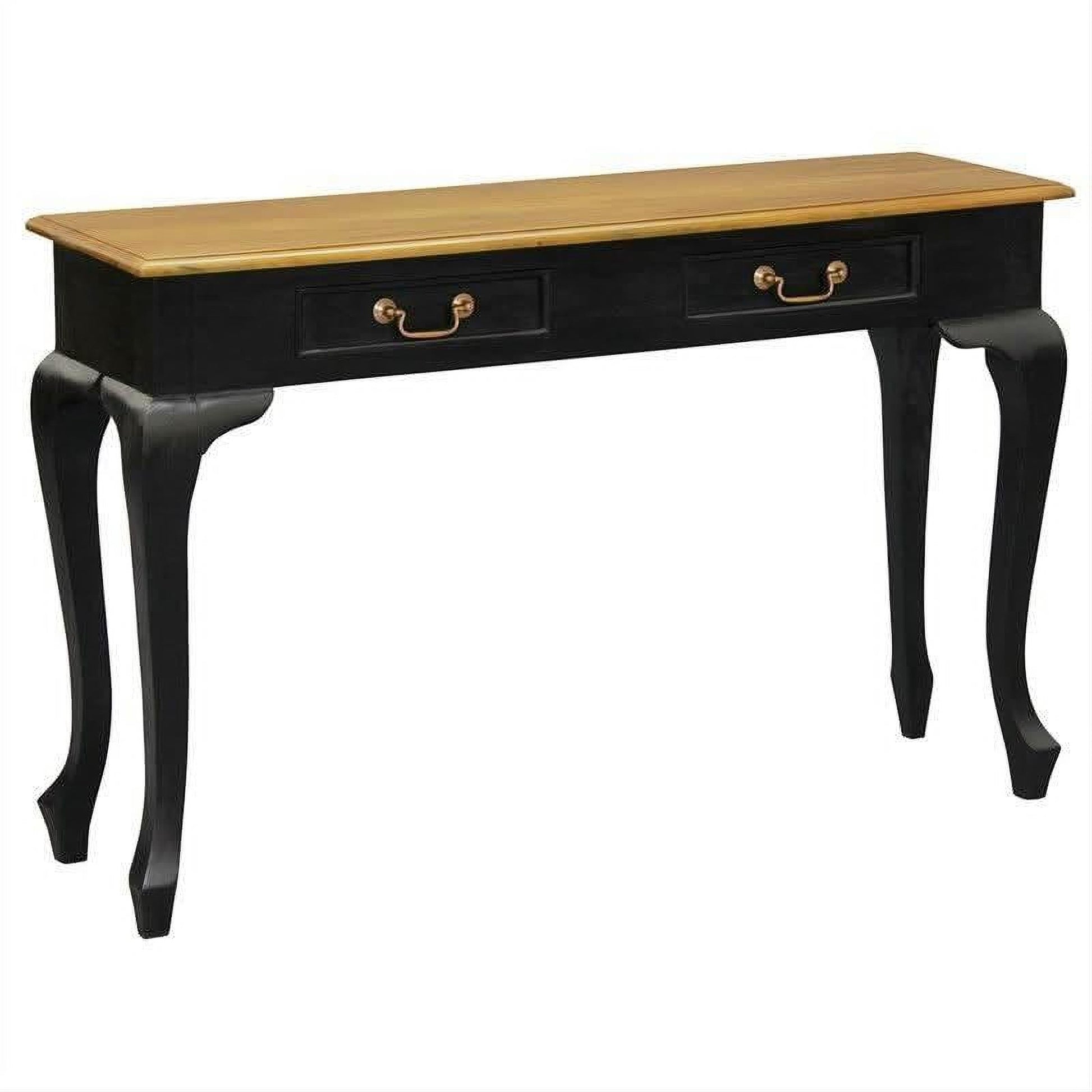 Stewart Queen Ann Style Solid Mahogany Console Table / Hall Table 2 Drawers 120cm in Black / Caramel - Chocolate Wood