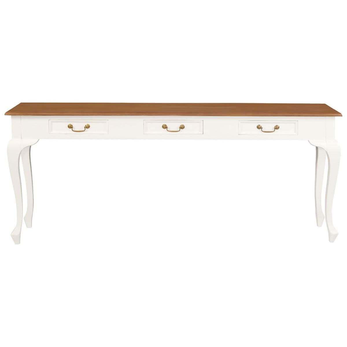 Stewart Queen Ann Style Solid Mahogany Console Table 3 Drawers 180cm in White / Caramel - Chocolate Wood