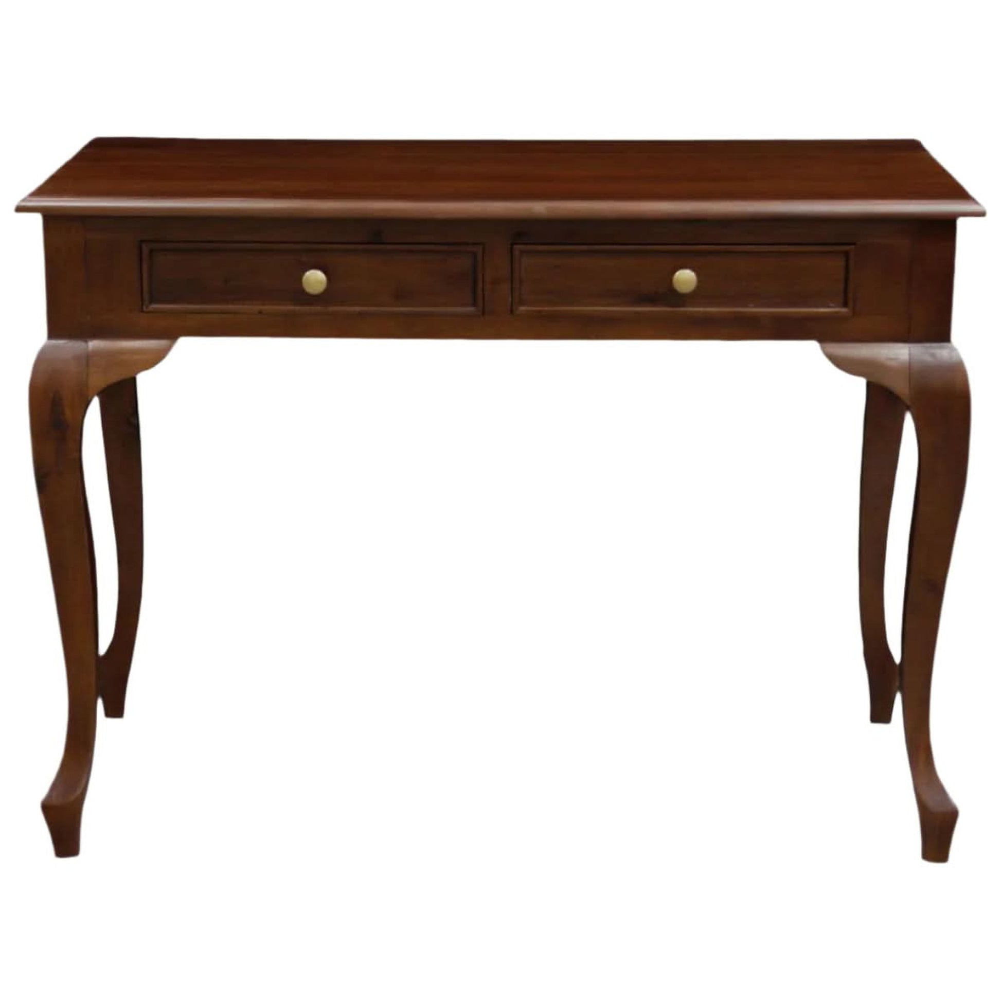 Stewart Queen Ann Style Solid Mahogany Desk 2 Drawers 105cm in Mahogany - Chocolate Wood