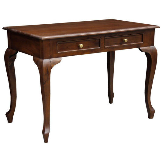 STEWART QUEEN ANN STYLE SOLID MAHOGANY DESK 2 DRAWERS 105CM IN MAHOGANY COLOUR - MyChocolateWood