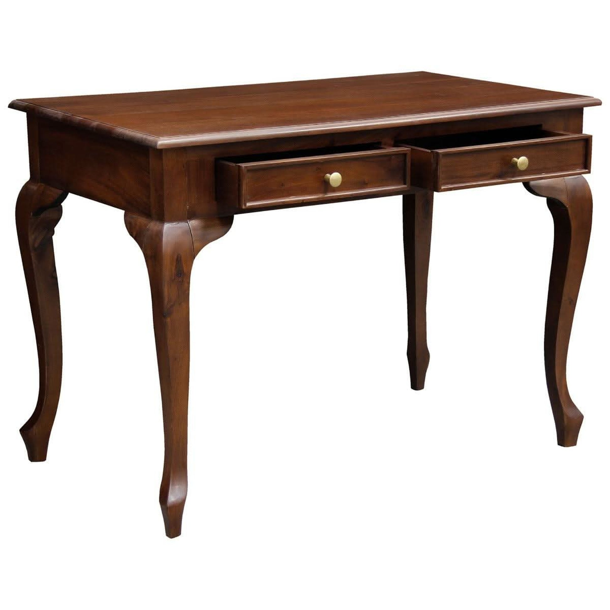 Stewart Queen Ann Style Solid Mahogany Desk 2 Drawers 105cm in Mahogany - Chocolate Wood