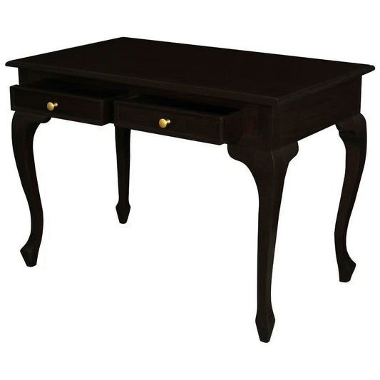 Stewart Queen Ann Style Solid Mahogany Desk 2 Drawers 105cm in Chocolate - Chocolate Wood