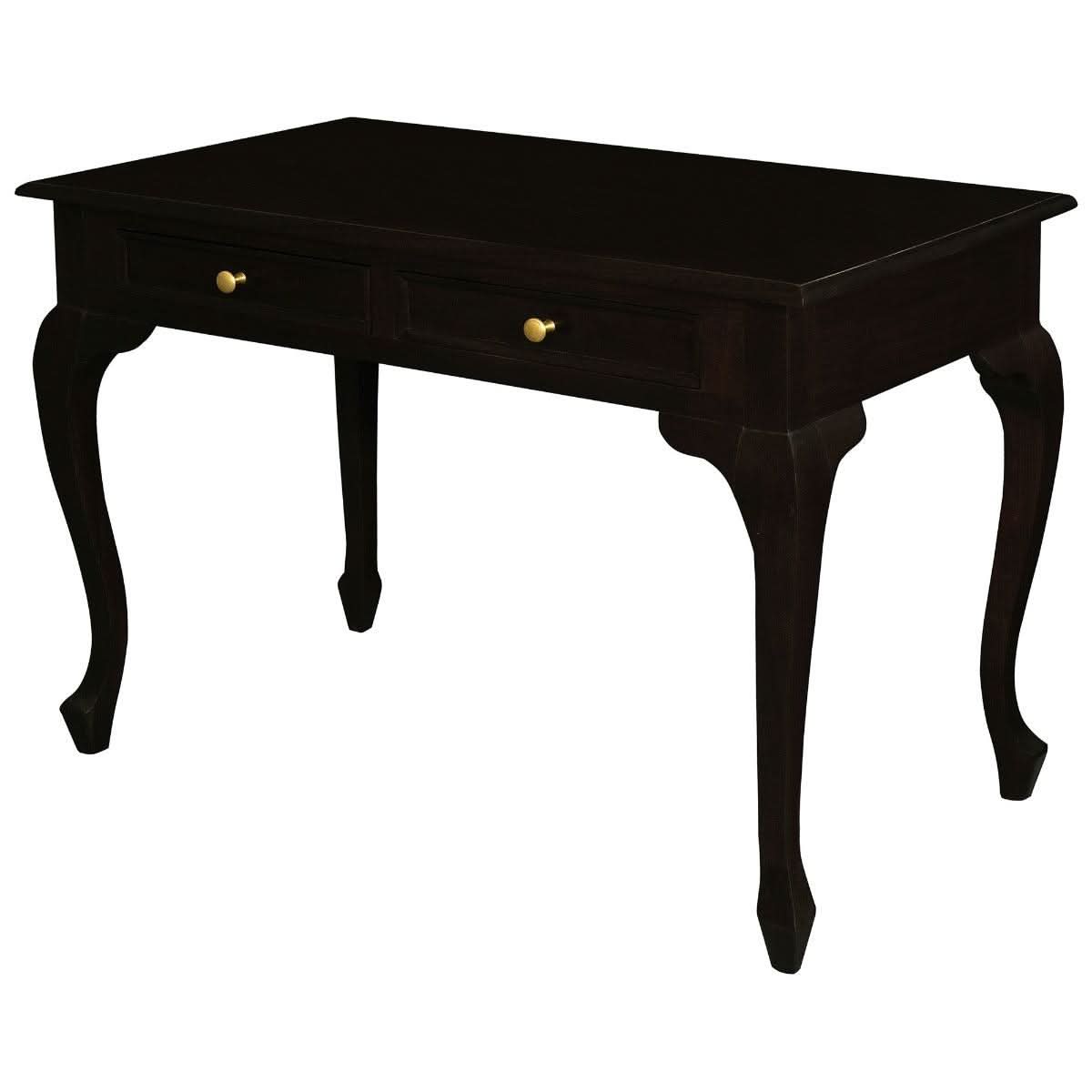 STEWART QUEEN ANN STYLE SOLID MAHOGANY DESK 2 DRAWERS IN CHOCOLATE COLOUR 105CM - MyChocolateWood
