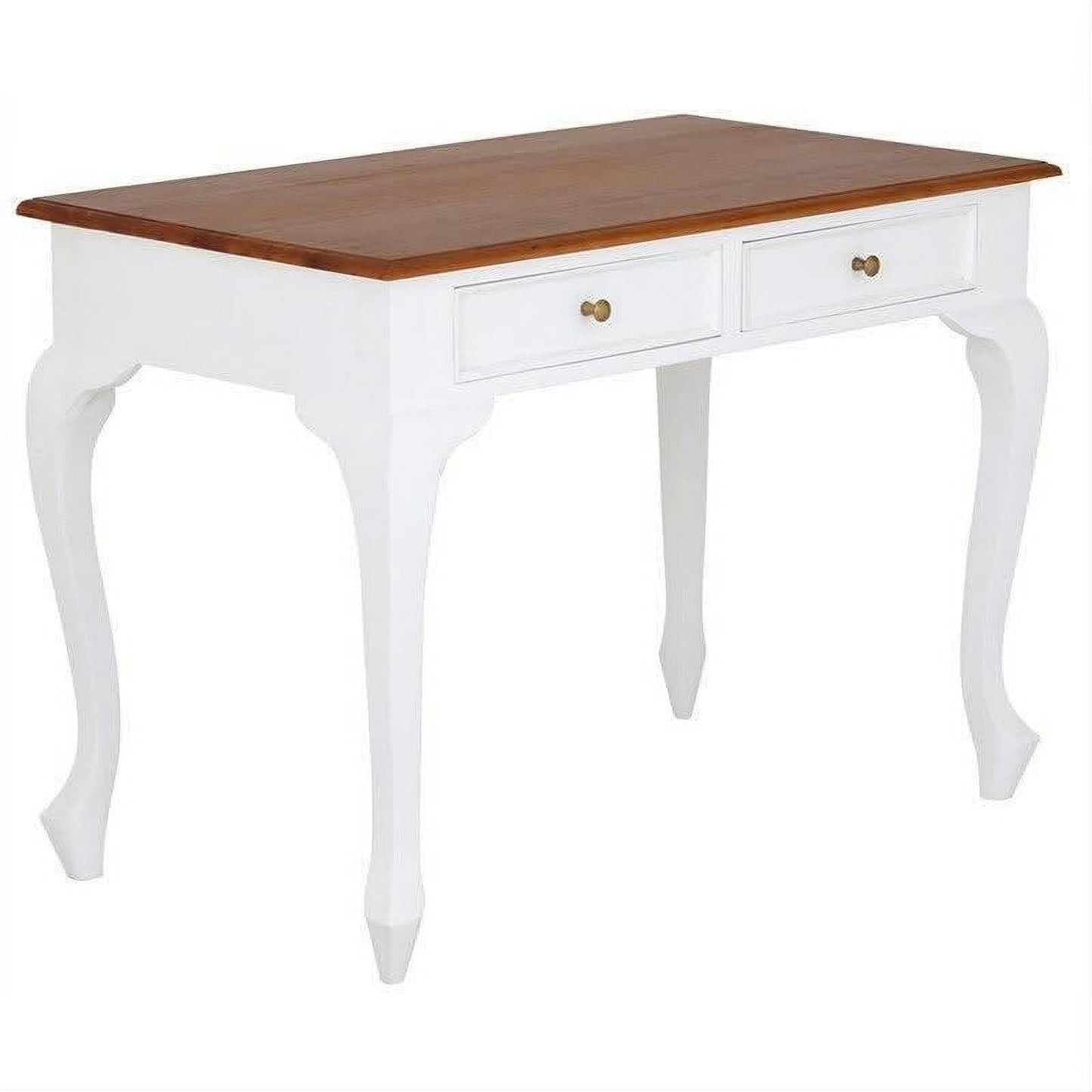 Stewart Queen Ann Style Solid Mahogany Desk 2 Drawers 105cm in White / Caramel - Chocolate Wood