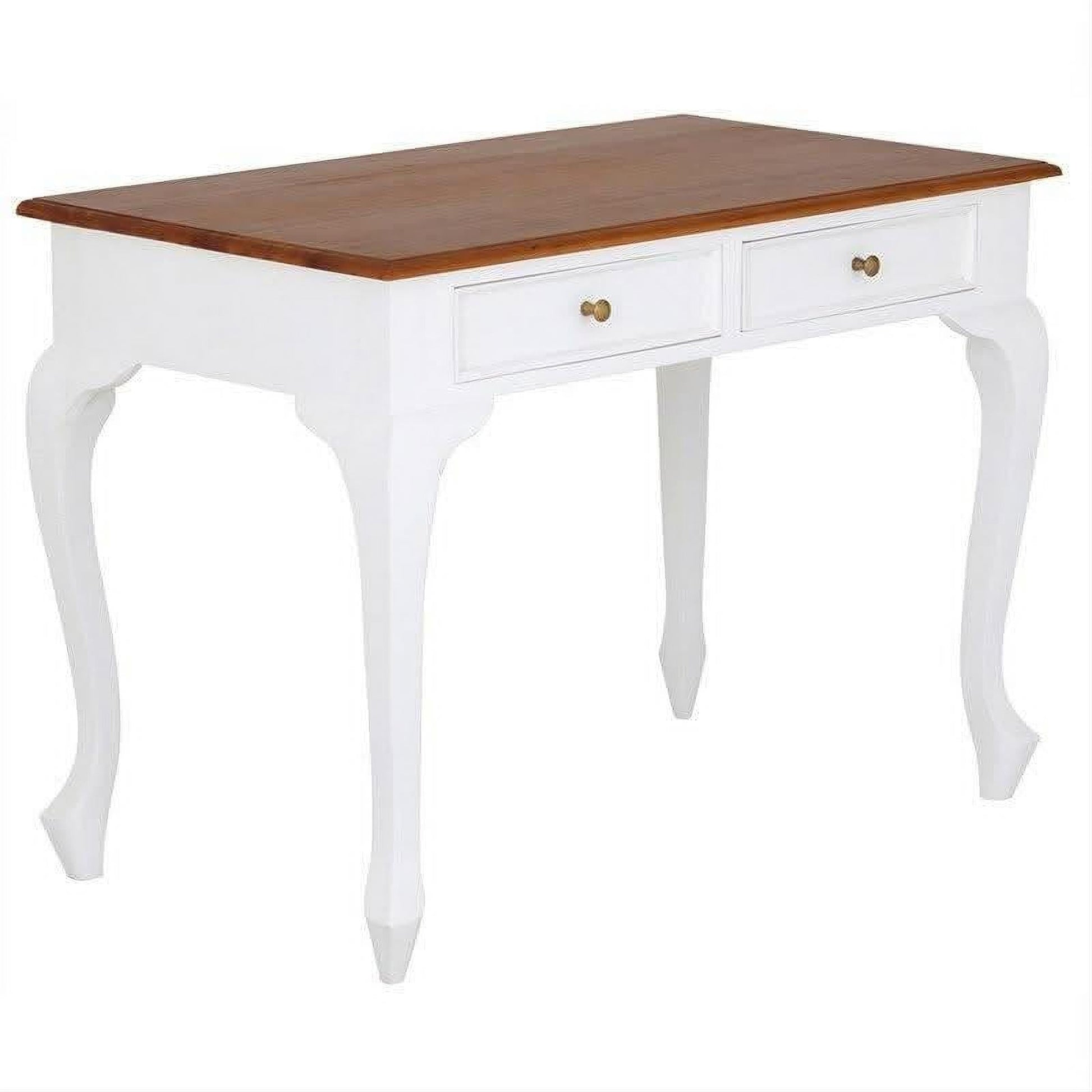 Stewart Queen Ann Style Solid Mahogany Desk 2 Drawers 105cm in White / Caramel - Chocolate Wood