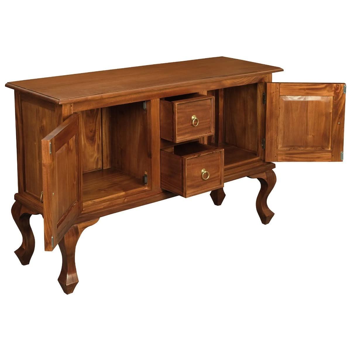Stewart Queen Ann Style Solid Mahogany Sofa Table 2 Doors 2 Drawers 130cm in Light Pecan - Chocolate Wood