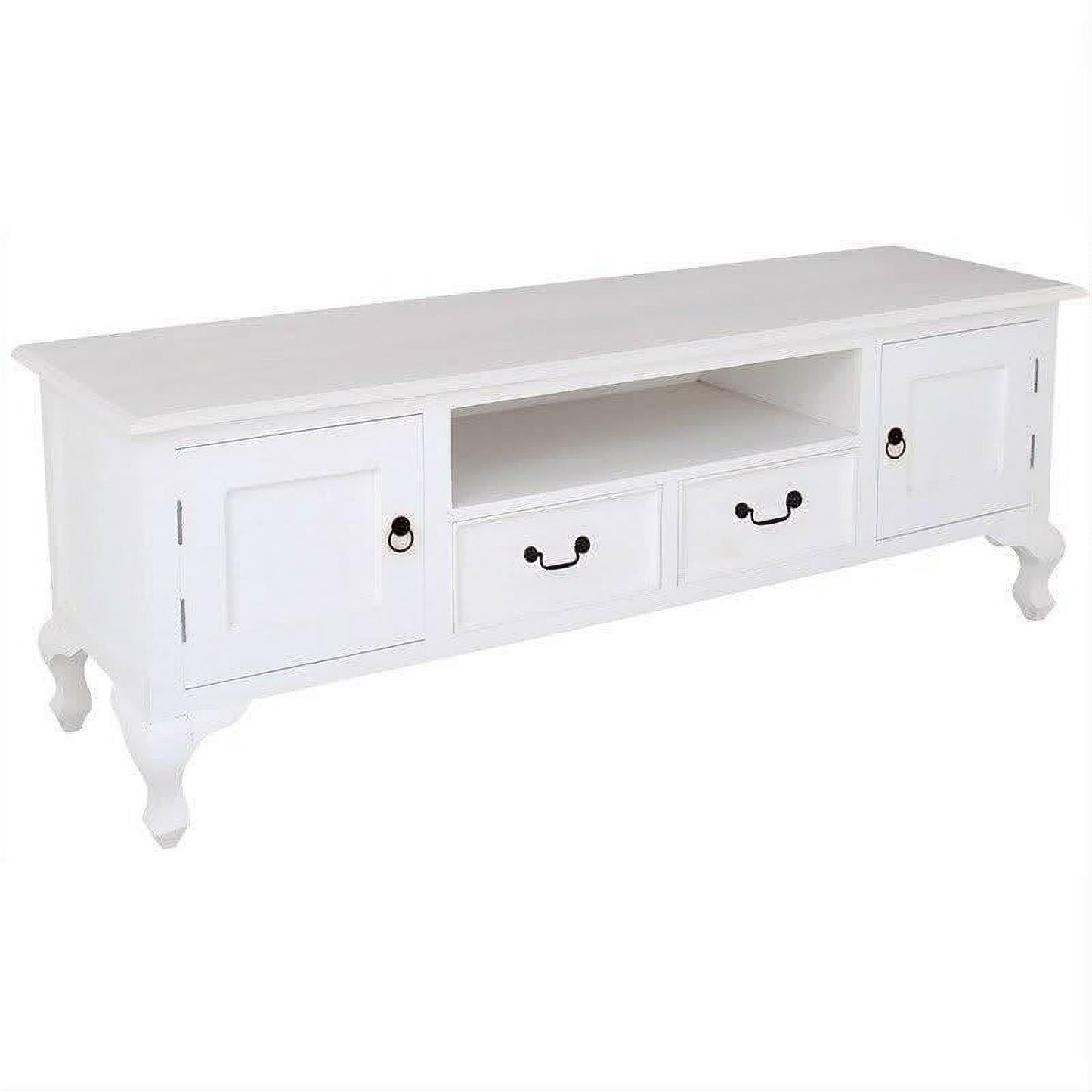 Stewart Queen Ann Style Solid Mahogany TV Entertainment Unit 2 Doors 2 Drawers 180cm in White - Chocolate Wood