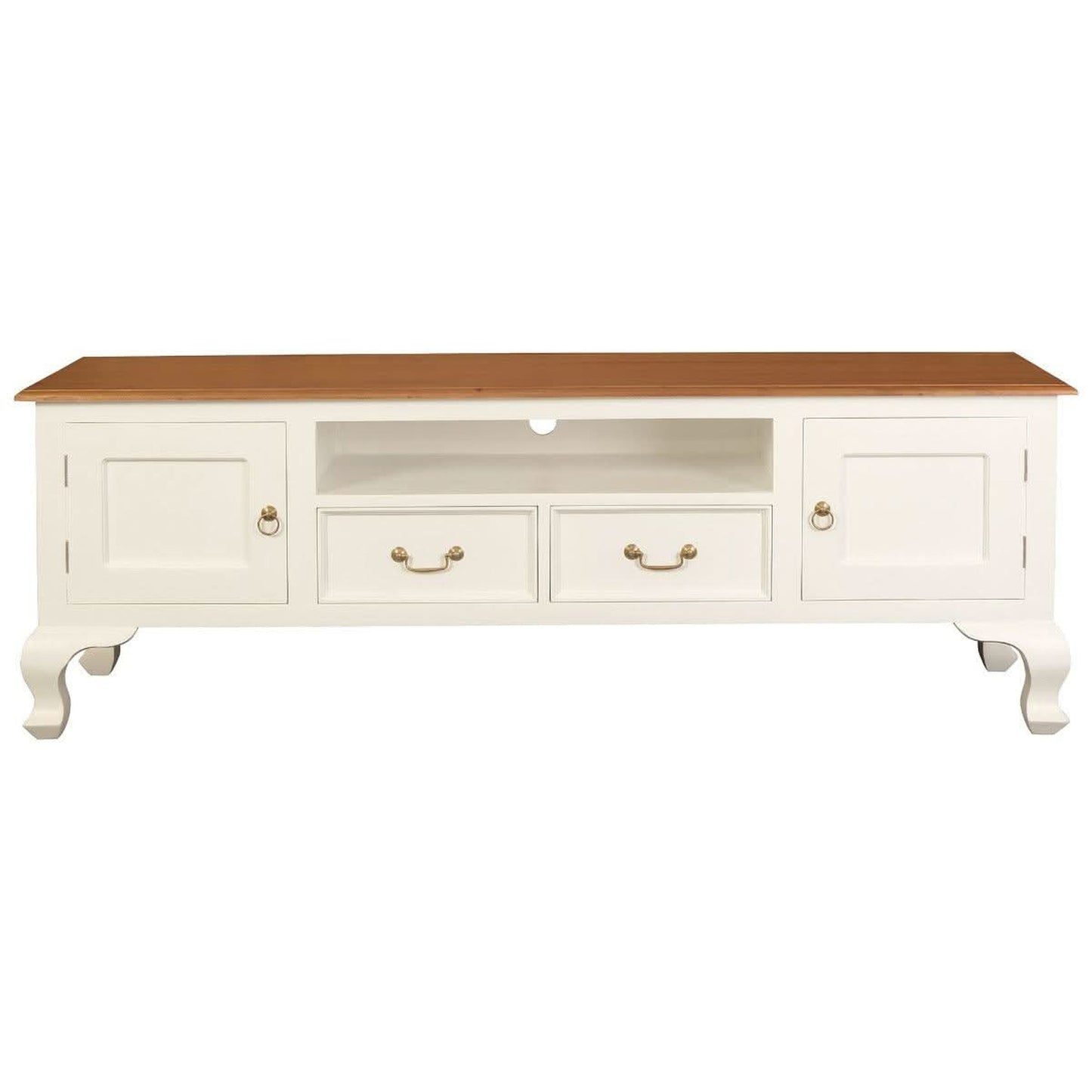 Stewart Queen Ann Style Solid Mahogany TV Entertainment Unit 2 Doors 2 Drawers 180cm in White / Caramel - Chocolate Wood