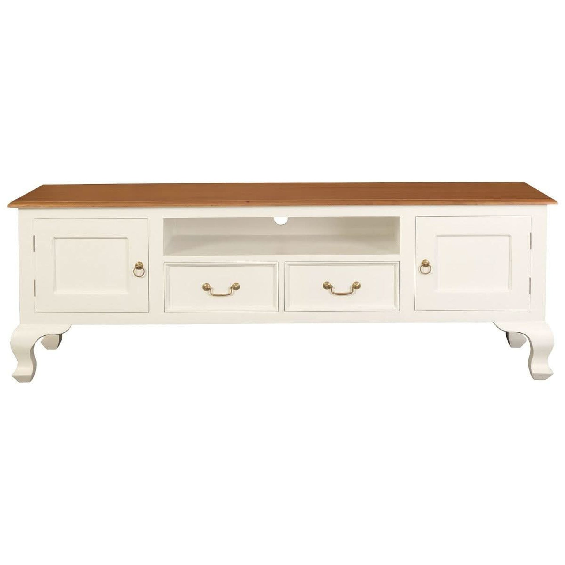 Stewart Queen Ann Style Solid Mahogany TV Entertainment Unit 2 Doors 2 Drawers 180cm in White / Caramel - Chocolate Wood