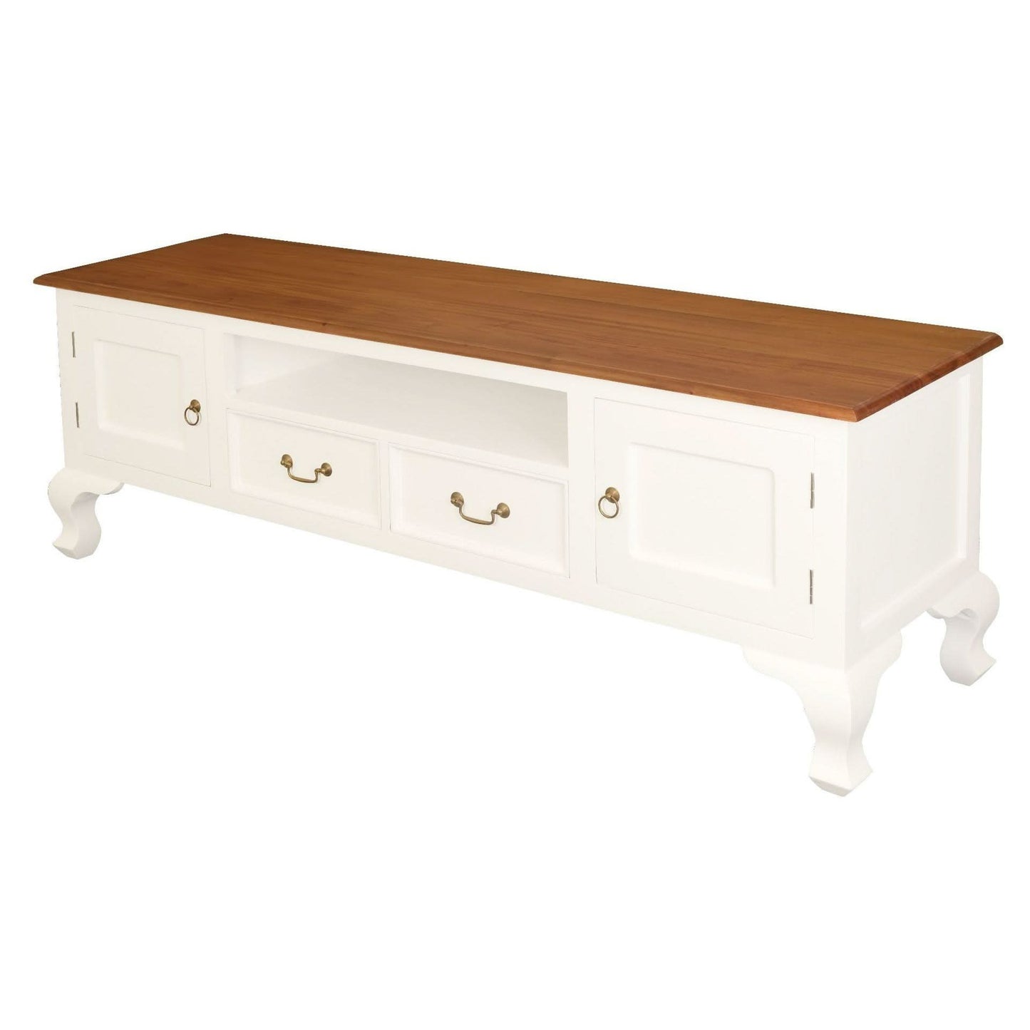 Stewart Queen Ann Style Solid Mahogany TV Entertainment Unit 2 Doors 2 Drawers 180cm in White / Caramel - Chocolate Wood