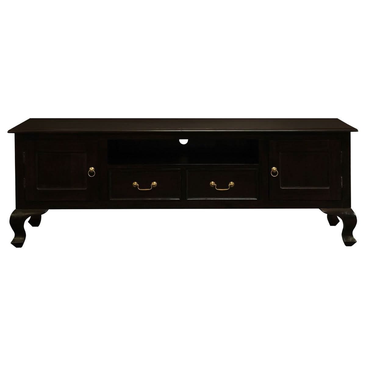 STEWART QUEEN ANN STYLE SOLID MAHOGANYTV ENTERTAINMENT UNIT 2 DOORS 2 DRAWERS CHOCOLATE 180CM - MyChocolateWood