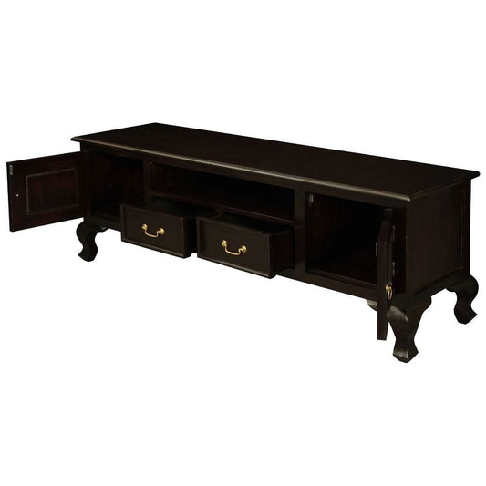 Stewart Queen Ann Style Solid Mahogany TV Entertainment Unit 2 Doors 2 Drawers 180cm in Chocolate - Chocolate Wood