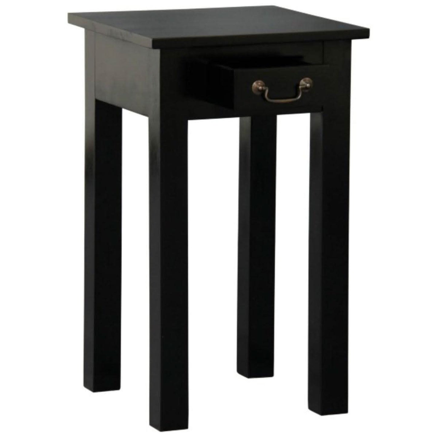 Straight Leg Solid Mahogany Side Table in Black drawer