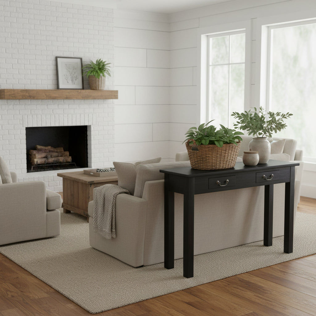 Straight Leg Solid Mahogany Console Table in Black side
