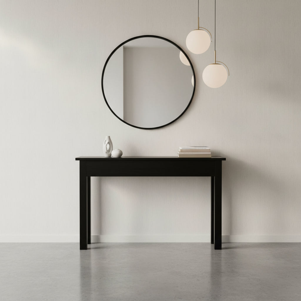 Straight Leg Solid Mahogany Console Table in Black detail