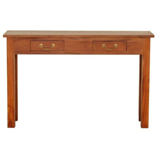 STRAIGHT LEG SOLID MAHOGANY TIMBER CONSOLE TABLE/HALL TABLE WITH 2 DRAWERS IN LIGHT PECAN 120CM - MyChocolateWood
