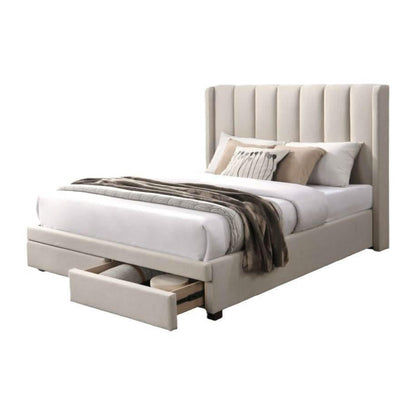 SURRI FABRIC KING BED 2 DRAWERS IN BEIGE