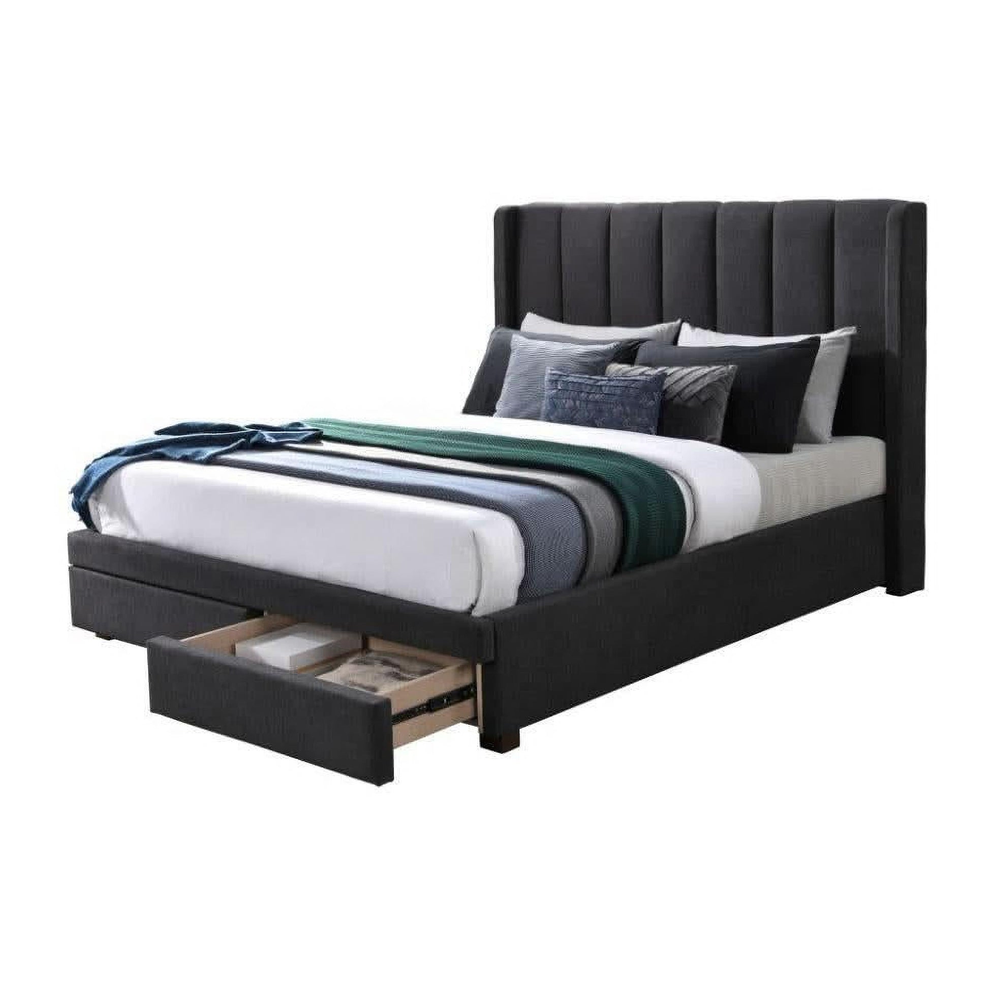 Surri Fabric Bed with 2 Drawers in Licorice