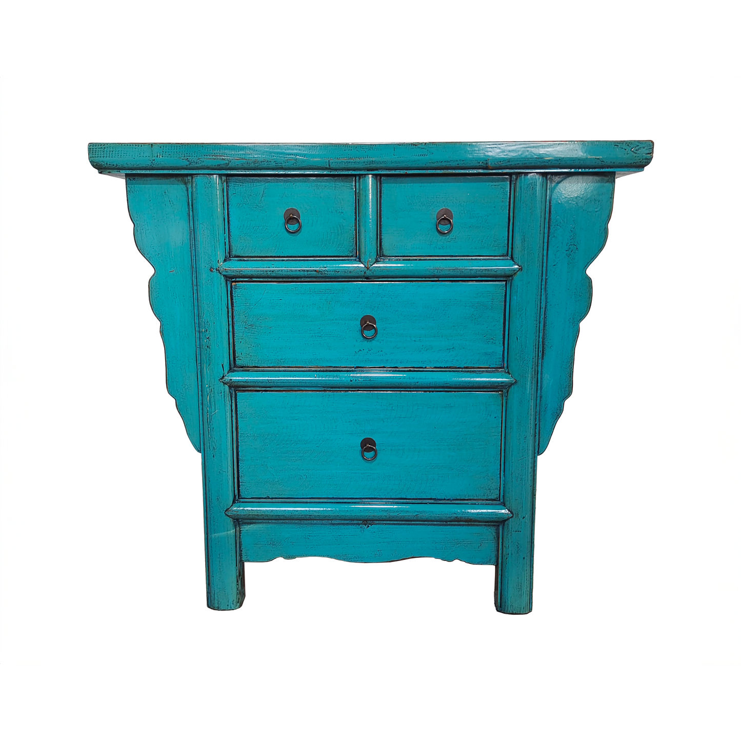 SUZHOU HF2308-148 CHINESE ANTIQUE RECYCLED PINE TIMBER CHEST OF 4 DRAWERS, AQUA-BLUE - MyChocolateWood
