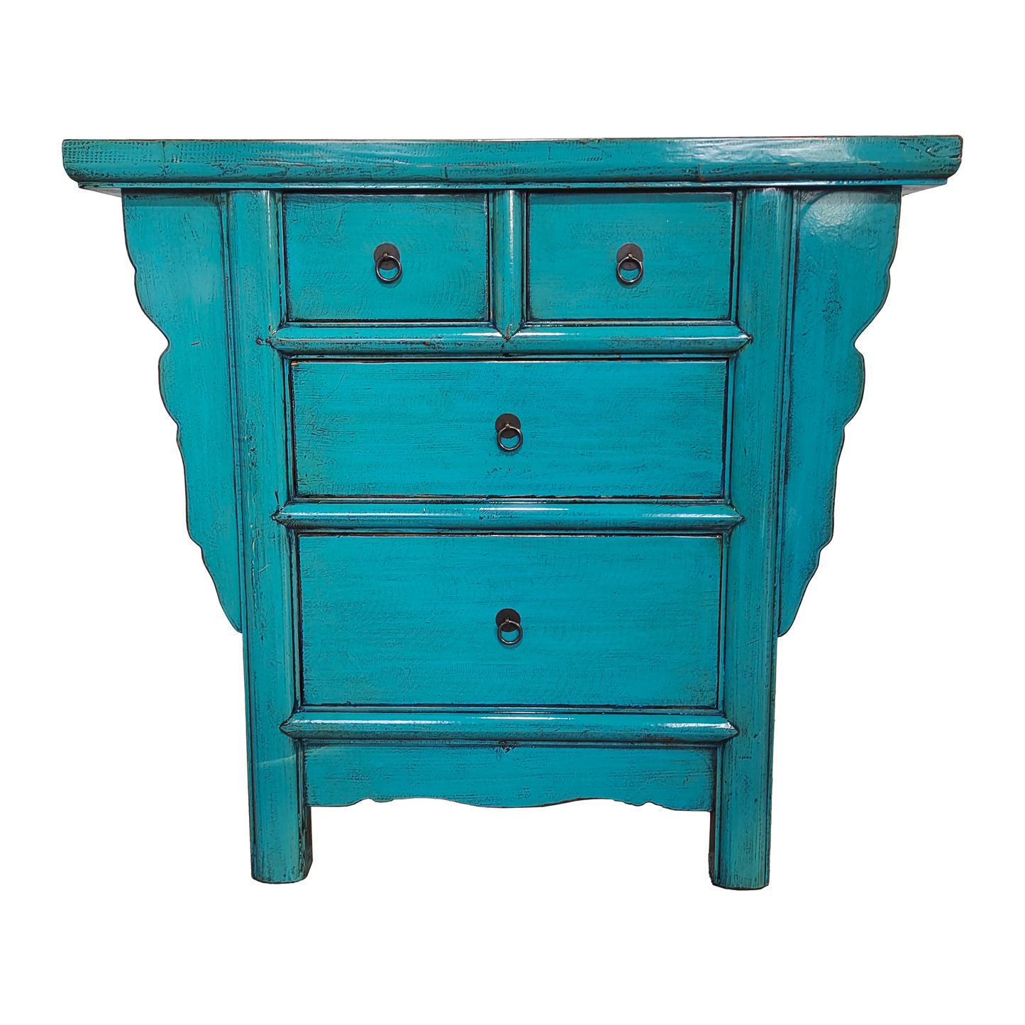 SUZHOU HF2308-148 CHINESE ANTIQUE RECYCLED PINE TIMBER CHEST OF 4 DRAWERS, AQUA-BLUE