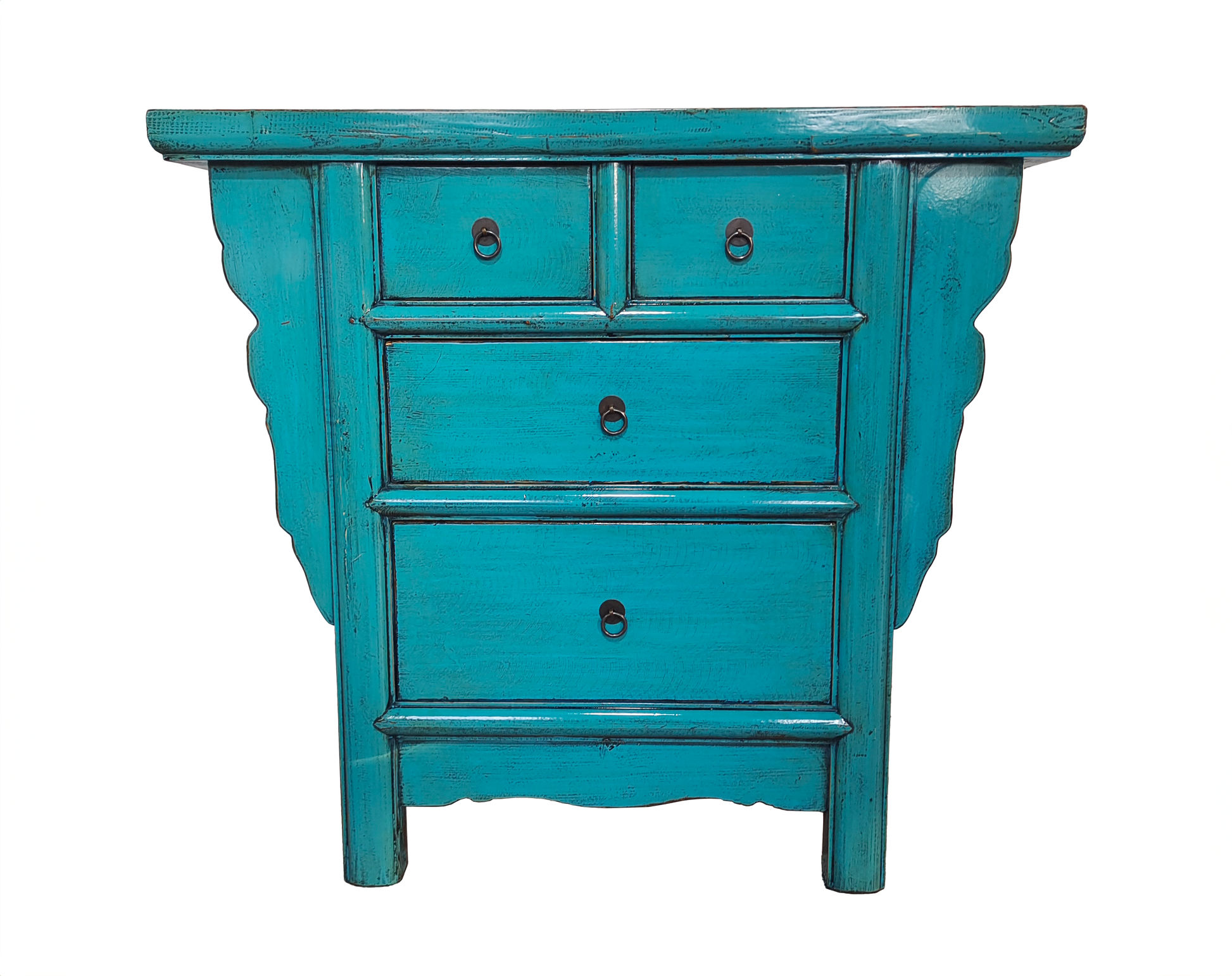 SUZHOU HF2308-148 CHINESE ANTIQUE RECYCLED  PINE TIMBER CHEST OF 4 DRAWERS,    AQUA-BLUE - MyChocolateWood