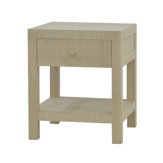 SWANN MAHOGANY FRAME RAFFIA 1 DRAWER BEDSIDE TABLE NIGHTSTAND - MyChocolateWood
