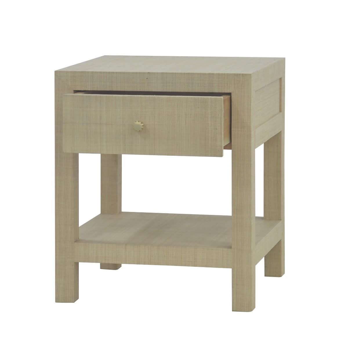 SWANN MAHOGANY FRAME RAFFIA 1 DRAWER BEDSIDE TABLE NIGHTSTAND - MyChocolateWood