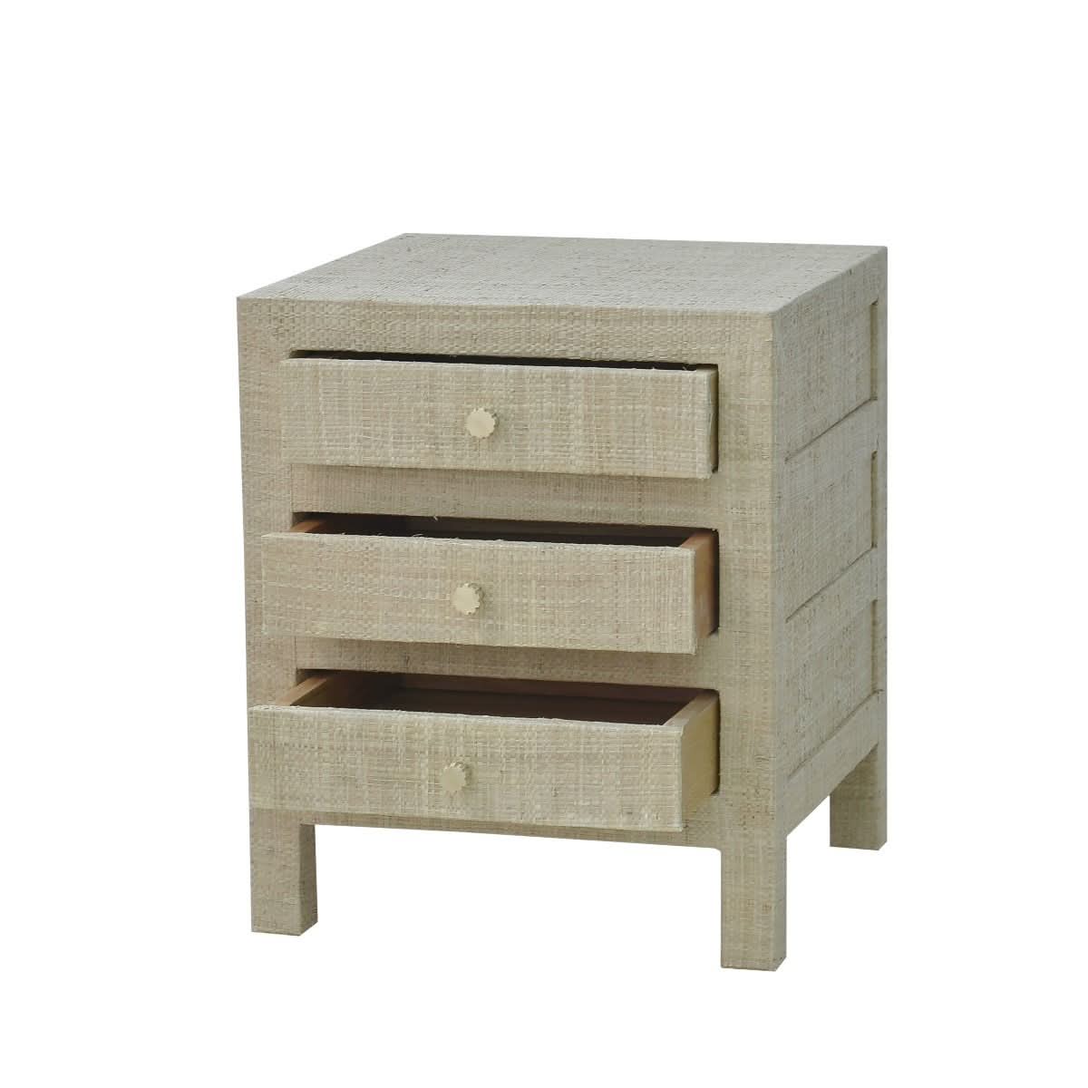 SWANN MAHOGANY FRAME RAFFIA 3 DRAWER BEDSIDE TABLE NIGHTSTAND END TABLE - MyChocolateWood