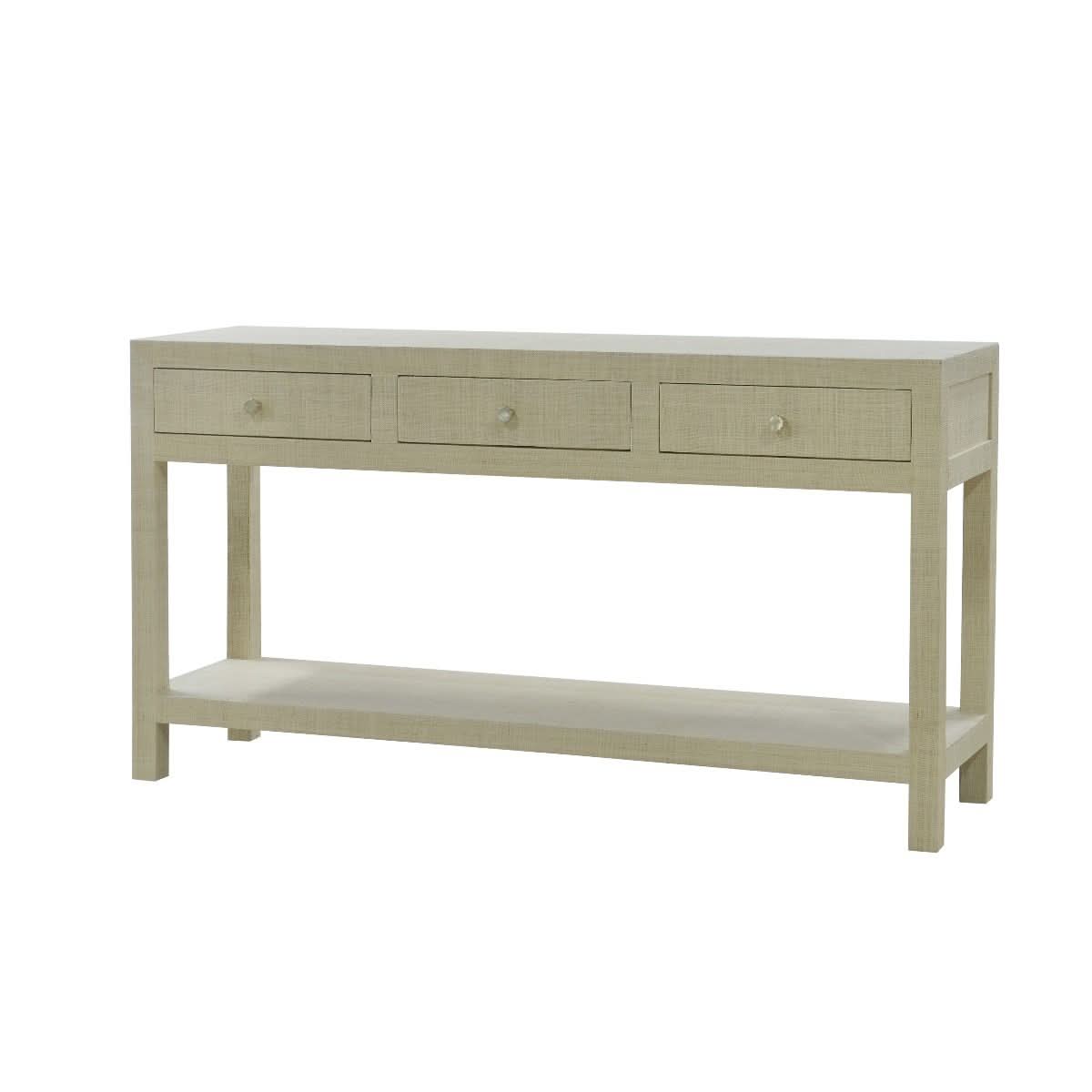 SWANN MAHOGANY FRAME RAFFIA WRAPPED HALL TABLE/CONSOLE TABLE 3 DRAWERS NATURAL - MyChocolateWood