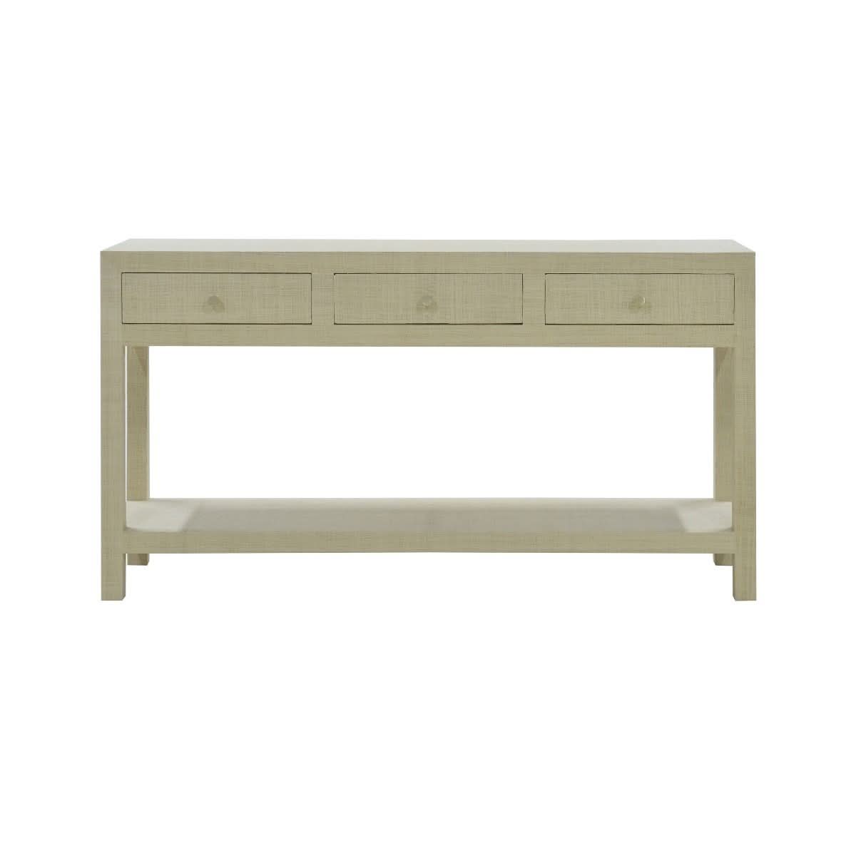 SWANN MAHOGANY FRAME RAFFIA WRAPPED HALL TABLE/CONSOLE TABLE 3 DRAWERS NATURAL - MyChocolateWood