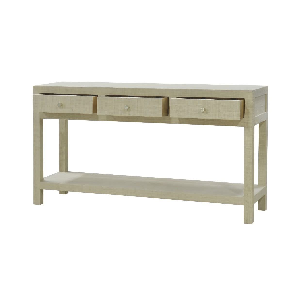 SWANN MAHOGANY FRAME RAFFIA WRAPPED HALL TABLE/CONSOLE TABLE 3 DRAWERS NATURAL - MyChocolateWood
