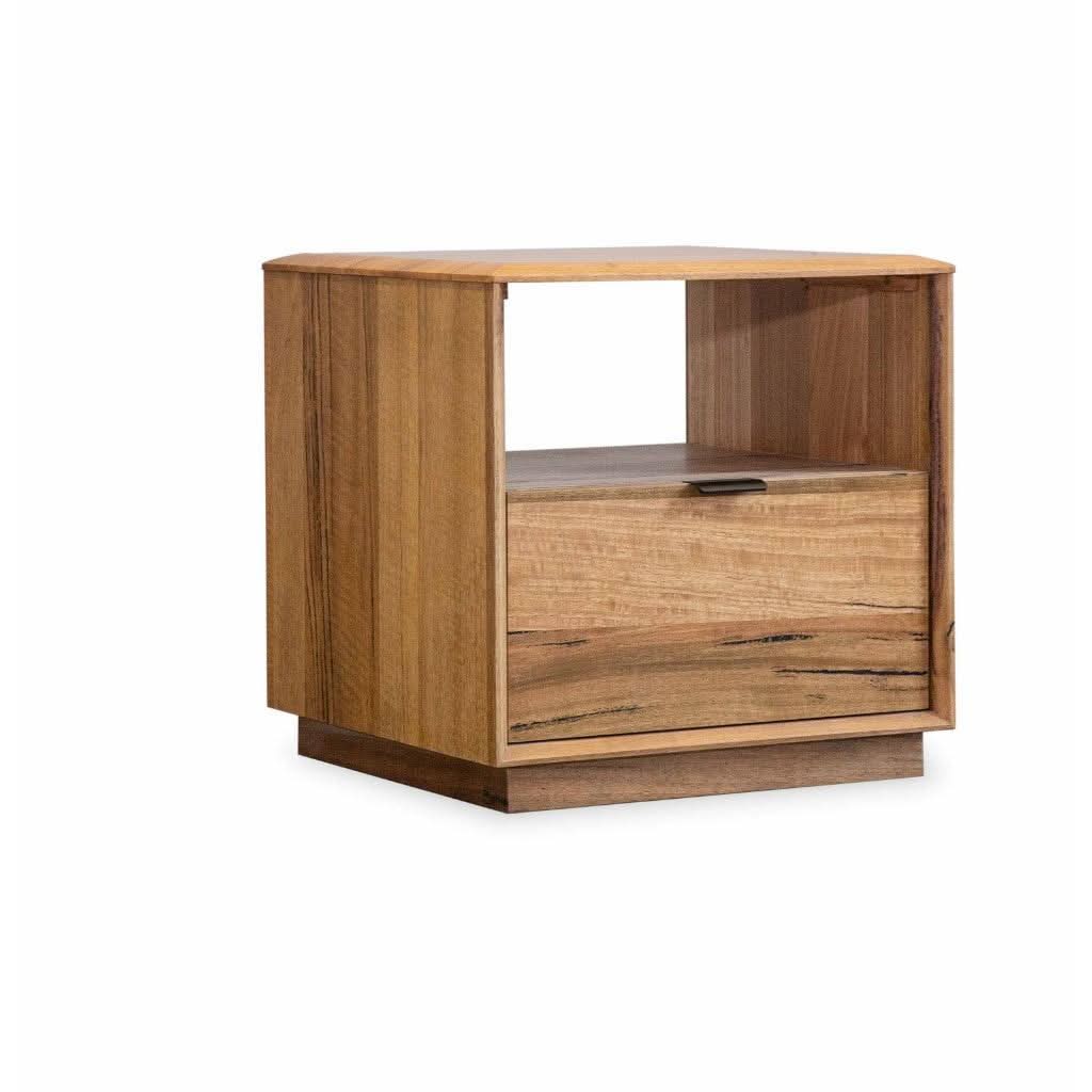 Natural marri wood Tamworth side table with one drawer, featuring a lamp table design in a sleek, minimalist style.