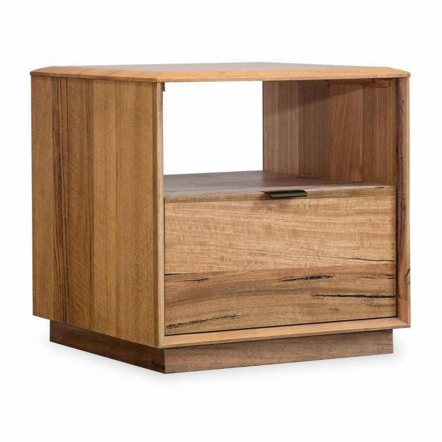 Natural marri wood Tamworth side table with one drawer, featuring a lamp table design in a sleek, minimalist style.