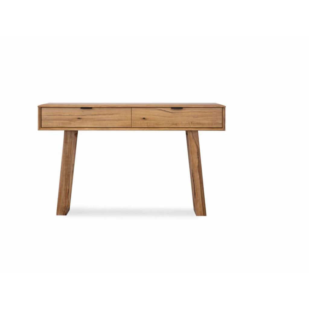 Tamworth 2-drawer console table in natural Marri wood by MyChocolateWood, featuring a sleek hall table design with two spacious drawers.