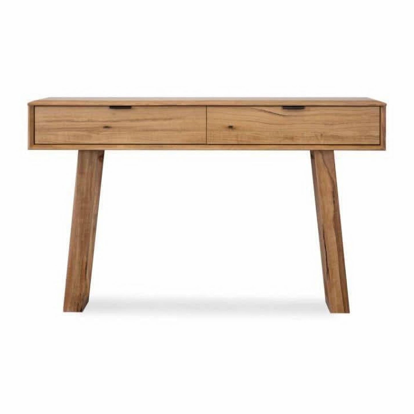 Tamworth 2-drawer console table in natural Marri wood by Chocolate Wood, featuring a sleek hall table design with two spacious drawers.
