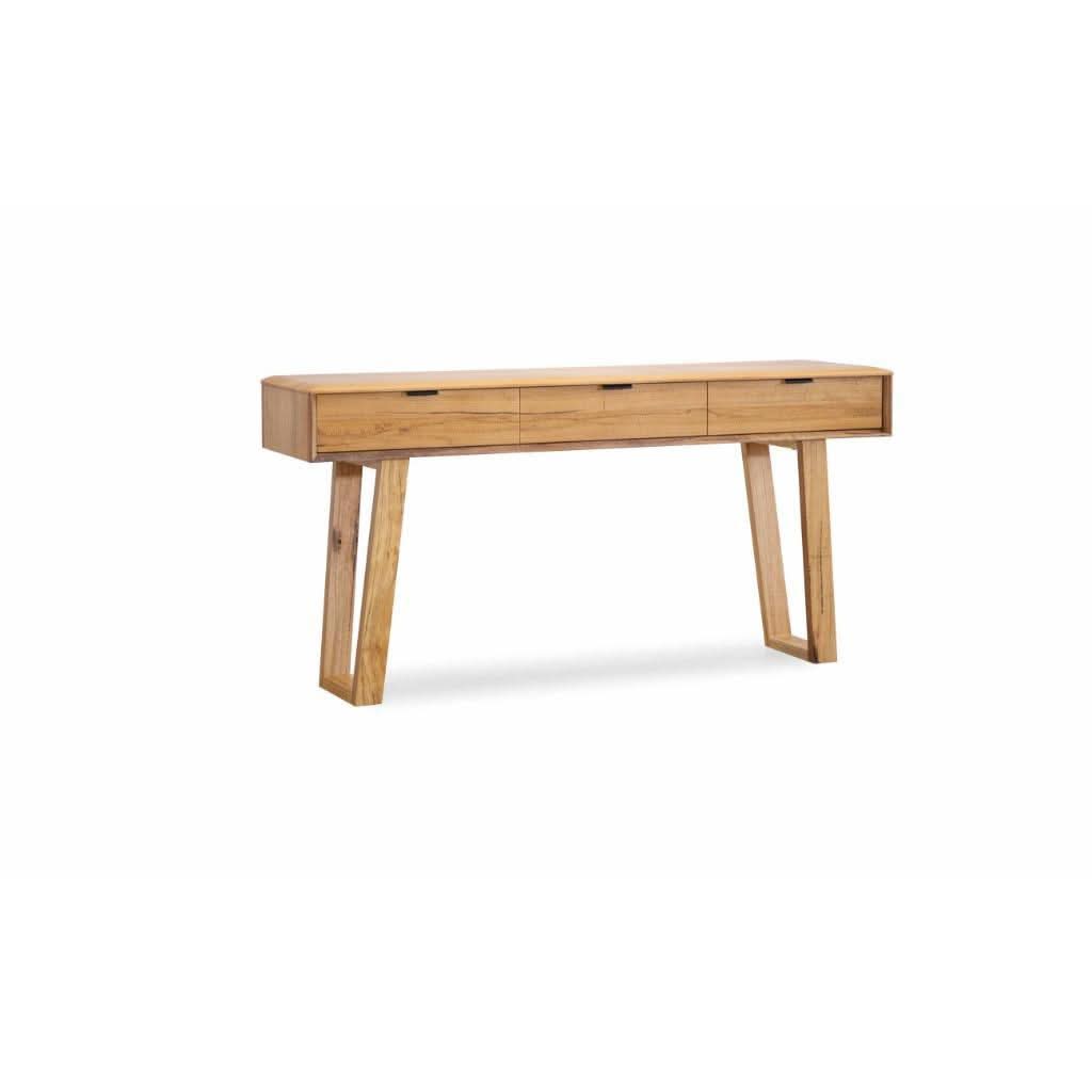 Natural Marri wood Tamworth 3-drawer console table by MyChocolateWood, perfect for hallway or entryway decor.