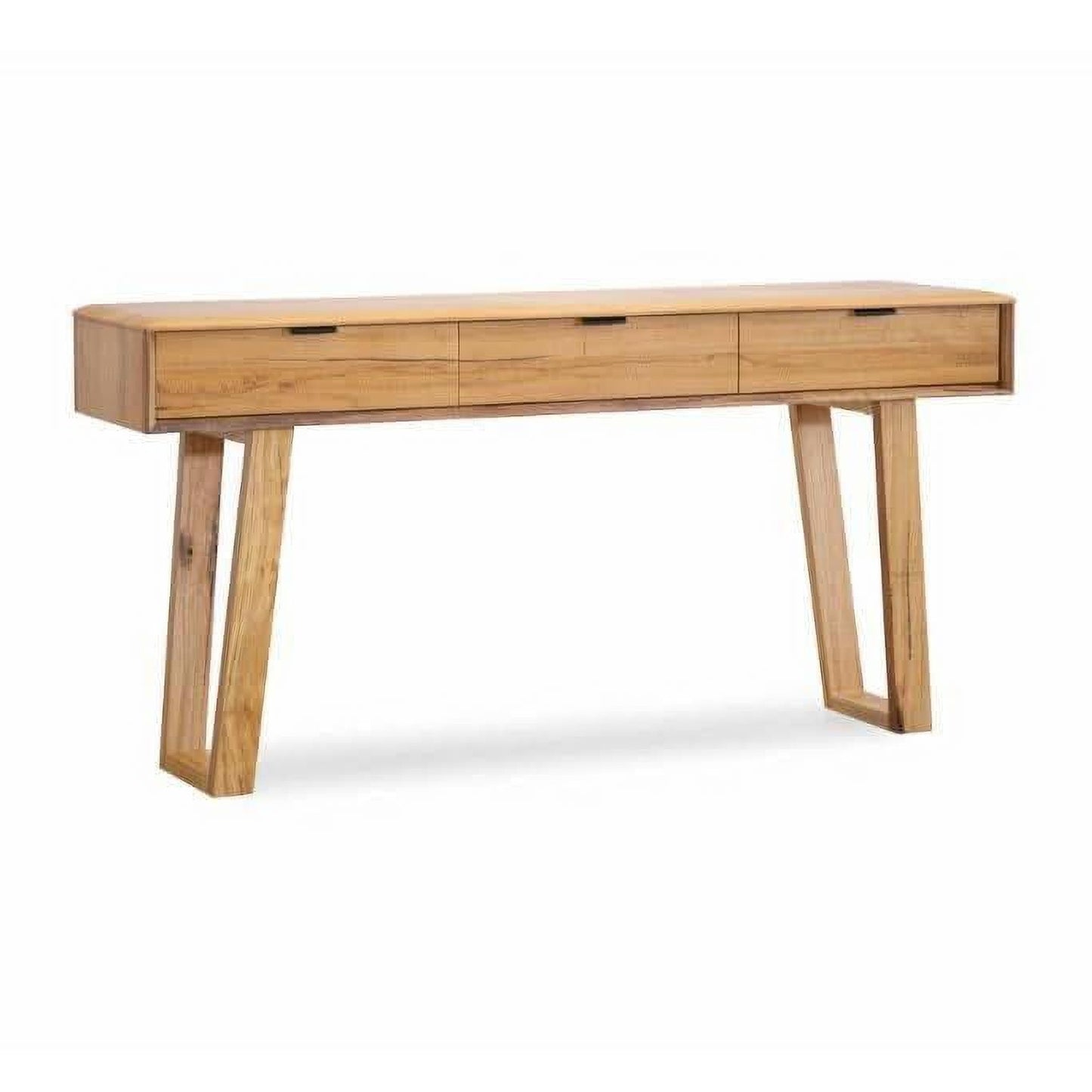 Natural Marri wood Tamworth 3-drawer console table by Chocolate Wood, perfect for hallway or entryway decor.