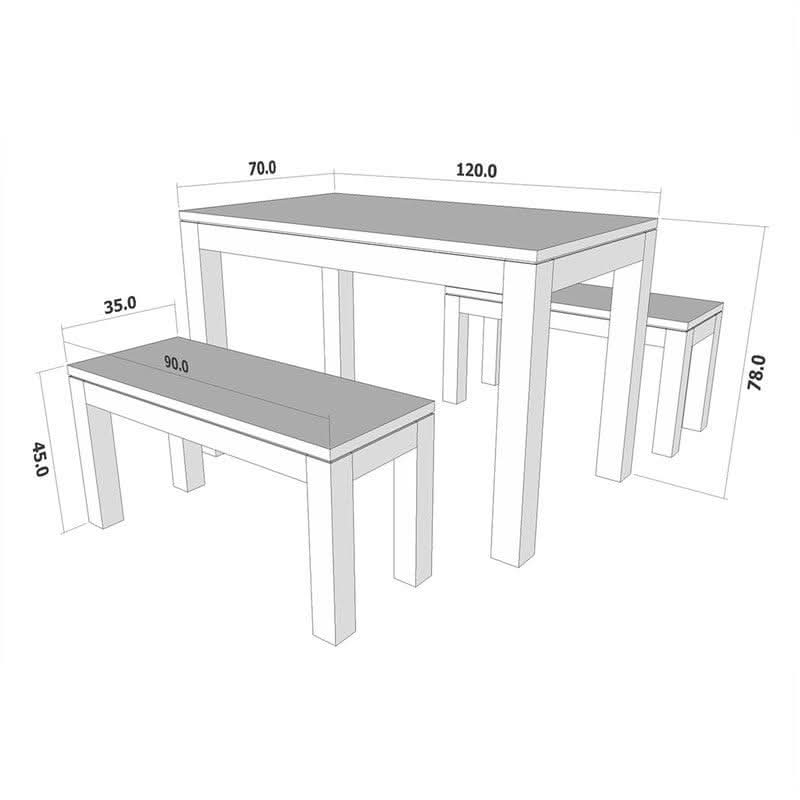 TANAKA 120CM SOLID MAHOGANY DINING TABLE + 2 BENCHES IN CHOCOLATE - MyChocolateWood