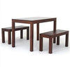 Tanaka Solid Mahogany Dining Table + 2 Benches, 120cm in Mahogany - Chocolate Wood