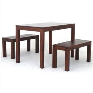Tanaka Solid Mahogany Dining Table + 2 Benches, 120cm in Mahogany - Chocolate Wood