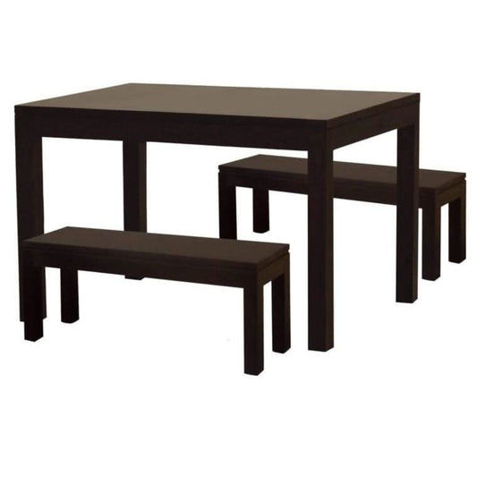 TANAKA 150CM SOLID MAHOGANY DINING TABLE + 2 BENCHES IN CHOCOLATE - MyChocolateWood
