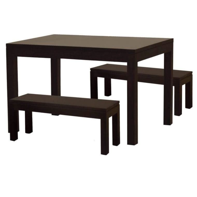 Tanaka Solid Mahogany Dining Table + 2 Benches, 150cm in Chocolate - Chocolate Wood