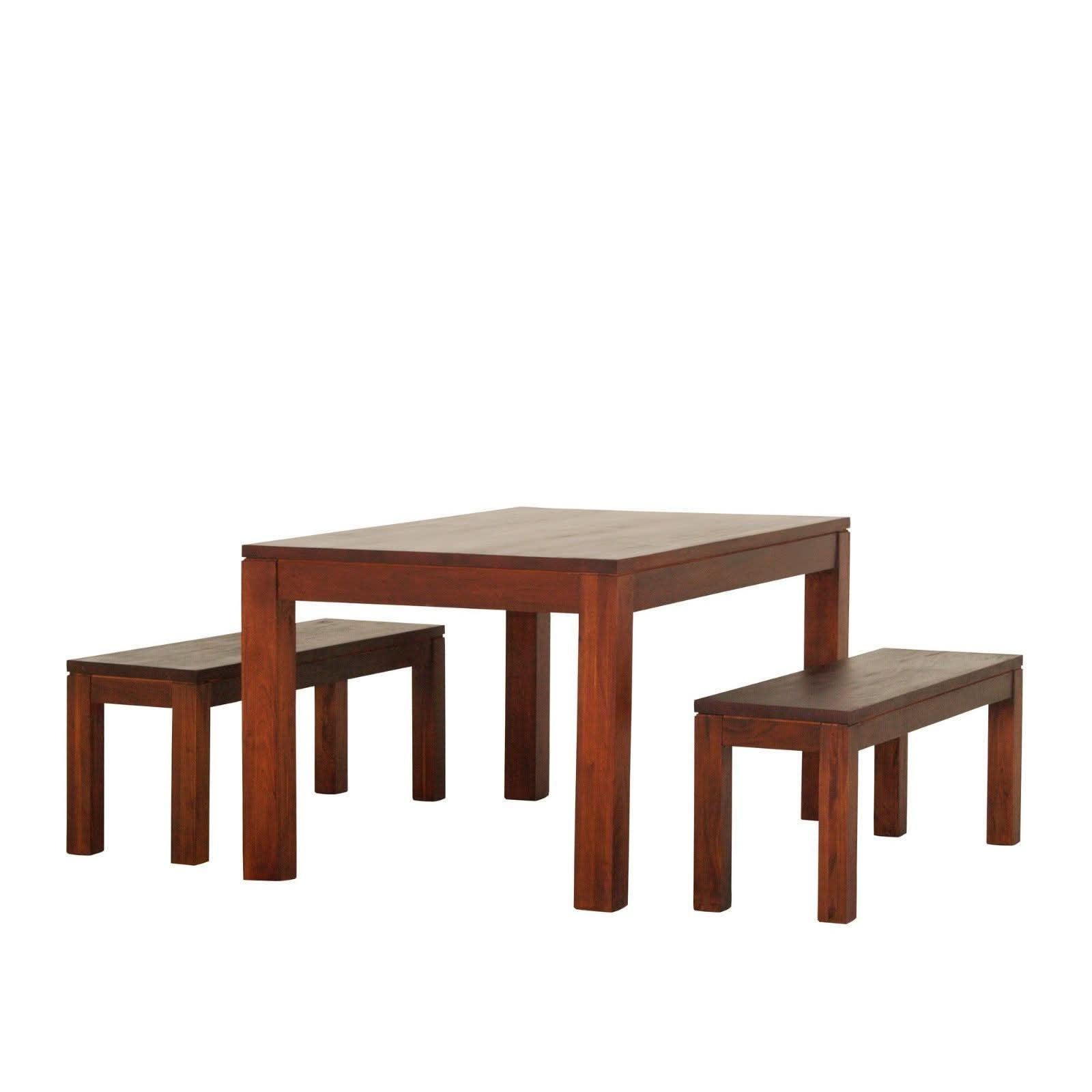 Tanaka Solid Mahogany Dining Table + 2 Benches, 180cm in Mahogany - Chocolate Wood
