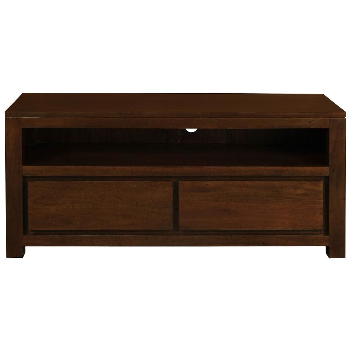 Tanaka Solid Mahogany TV Unit 120cm with 2 Drawers in Mahogany - Chocolate Wood