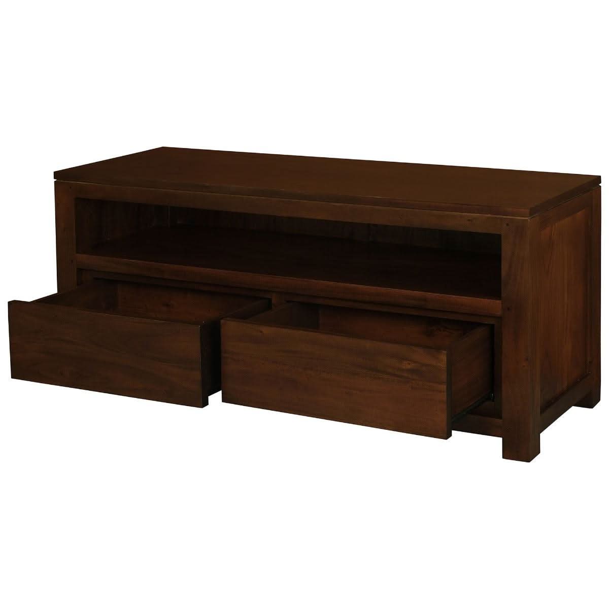 Tanaka Solid Mahogany TV Unit 120cm with 2 Drawers in Mahogany - Chocolate Wood