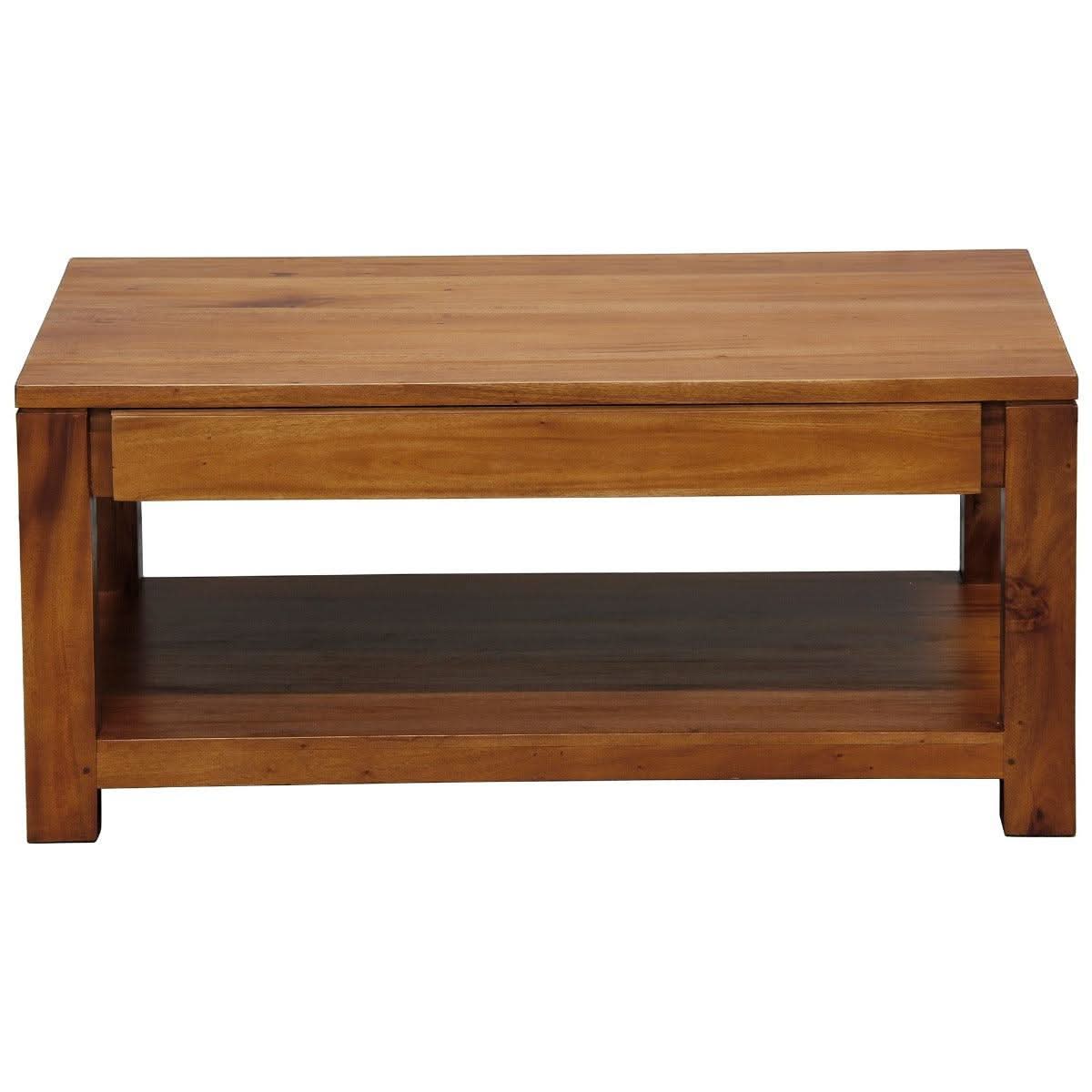 Tanaka Solid Mahogany Double Faced Coffee Table with 2 Drawers in Light Pecan - Chocolate Wood