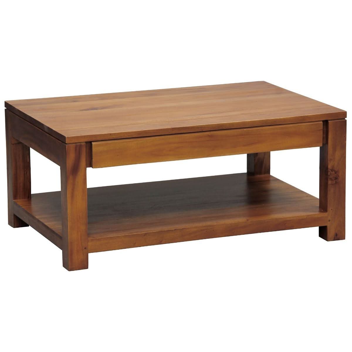 Tanaka Solid Mahogany Double Faced Coffee Table with 2 Drawers in Light Pecan - Chocolate Wood